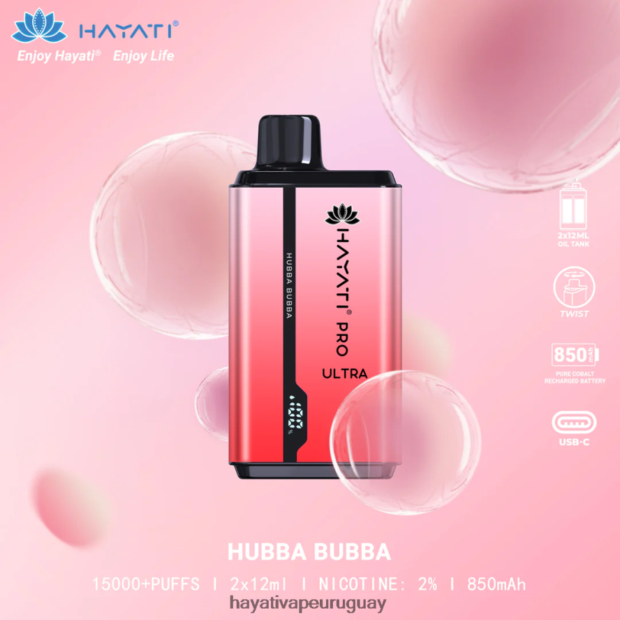 Hayati Uruguay - DD0X8V201 Hayati Pro Ultra desechables 15000 inhalaciones hubba bubba