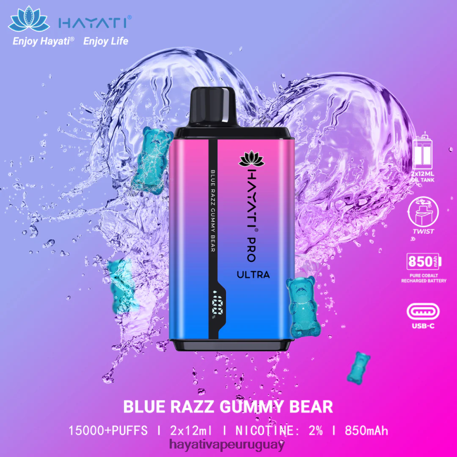 Hayati Vape Flavours - DD0X8V194 Hayati Pro Ultra desechables 15000 inhalaciones osito de goma azul razz