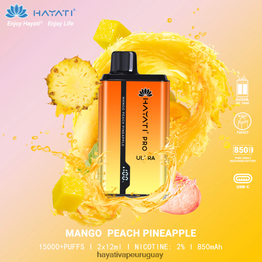 Hayati Vape Flavours - DD0X8V204 Hayati Pro Ultra desechables 15000 inhalaciones mango durazno piña