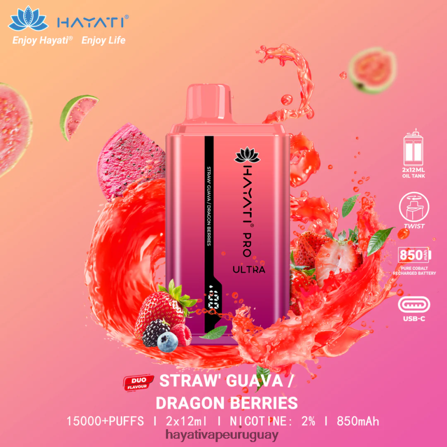 Hayati Vape Flavours - DD0X8V224 Hayati Pro Ultra desechables 15000 inhalaciones fresa guayaba/bayas de dragón