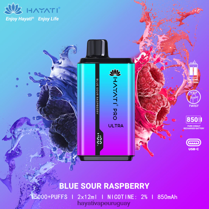 Hayati Vape Liquid - DD0X8V195 Hayati Pro Ultra desechables 15000 inhalaciones frambuesa agria azul