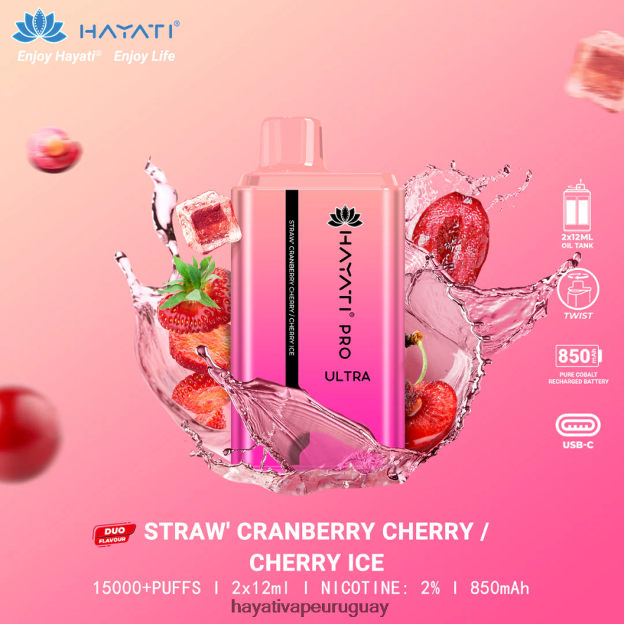 Hayati Vape Liquid - DD0X8V225 Hayati Pro Ultra desechables 15000 inhalaciones fresa arándano cereza-cereza hielo