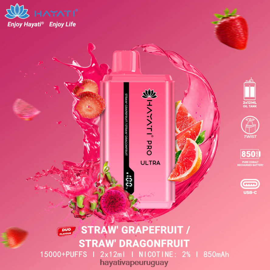 Hayati Vape Near Me - DD0X8V226 Hayati Pro Ultra desechables 15000 inhalaciones pomelo fresa/fruta del dragón de fresa