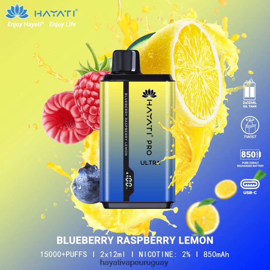 Hayati Vape Review - DD0X8V197 Hayati Pro Ultra desechables 15000 inhalaciones arándano frambuesa limón