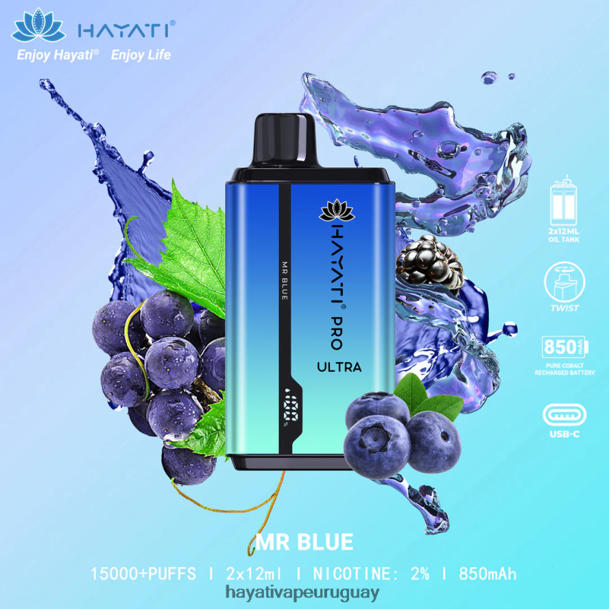 Hayati Vape Review - DD0X8V207 Hayati Pro Ultra desechables 15000 inhalaciones señor azul