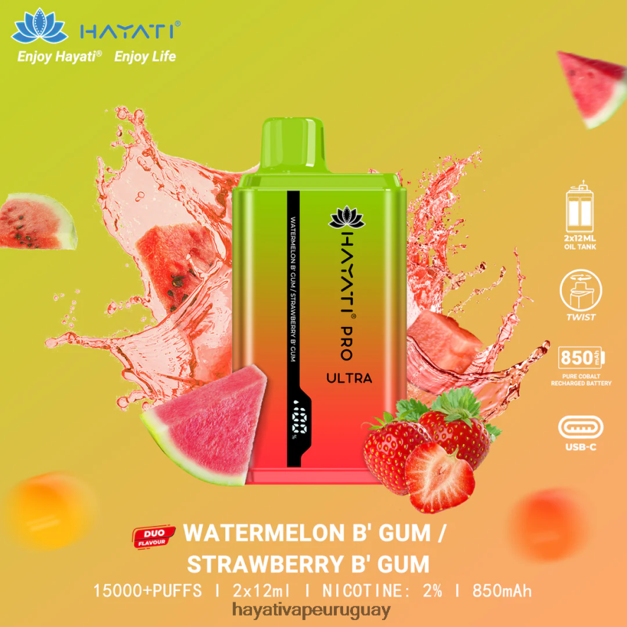Hayati Vape Review - DD0X8V227 Hayati Pro Ultra desechables 15000 inhalaciones chicle de sandía/chicle de fresa