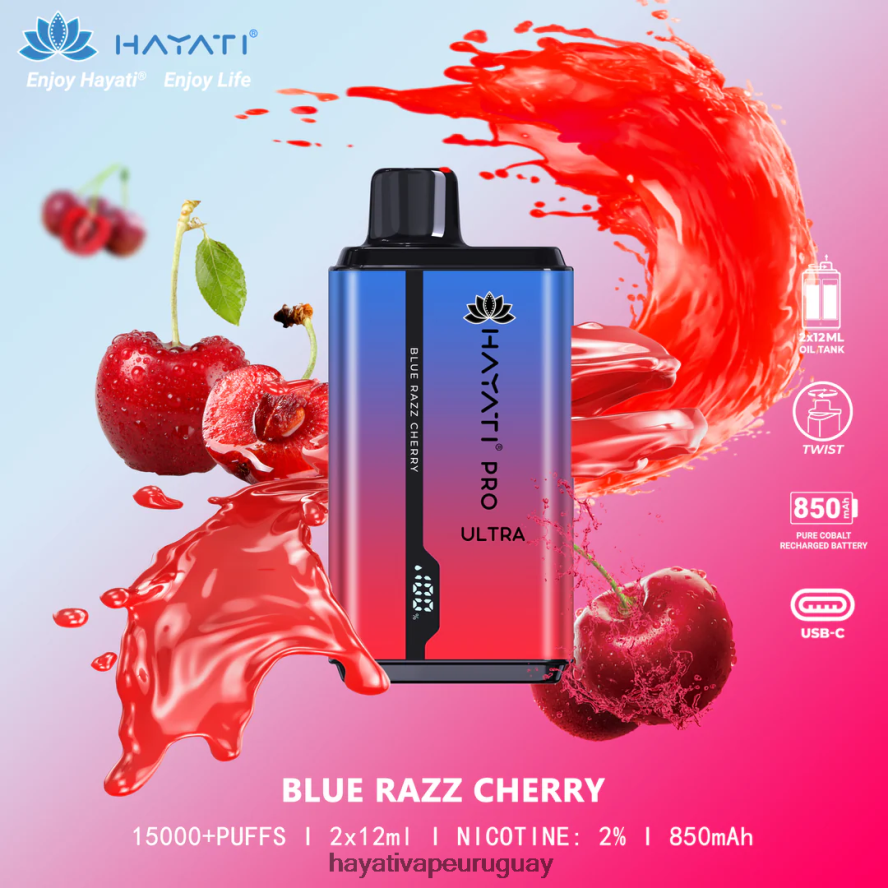 Hayati Vape Uruguay - DD0X8V193 Hayati Pro Ultra desechables 15000 inhalaciones cereza azul