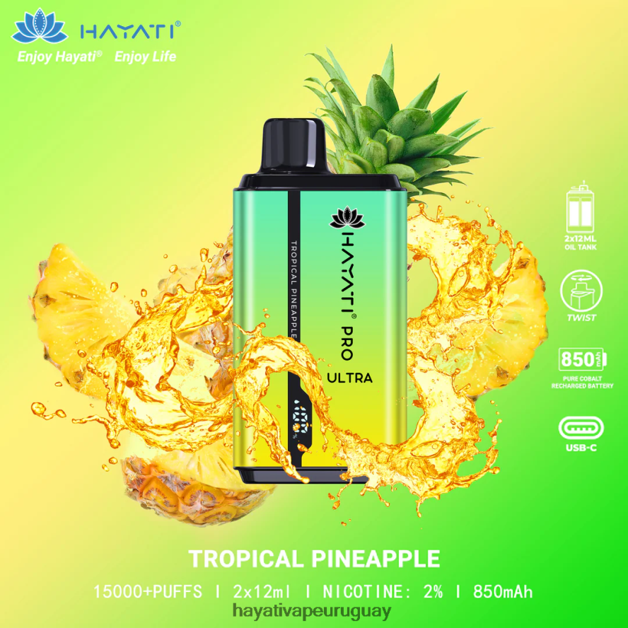 Hayati Vape Uruguay - DD0X8V213 Hayati Pro Ultra desechables 15000 inhalaciones piña tropical
