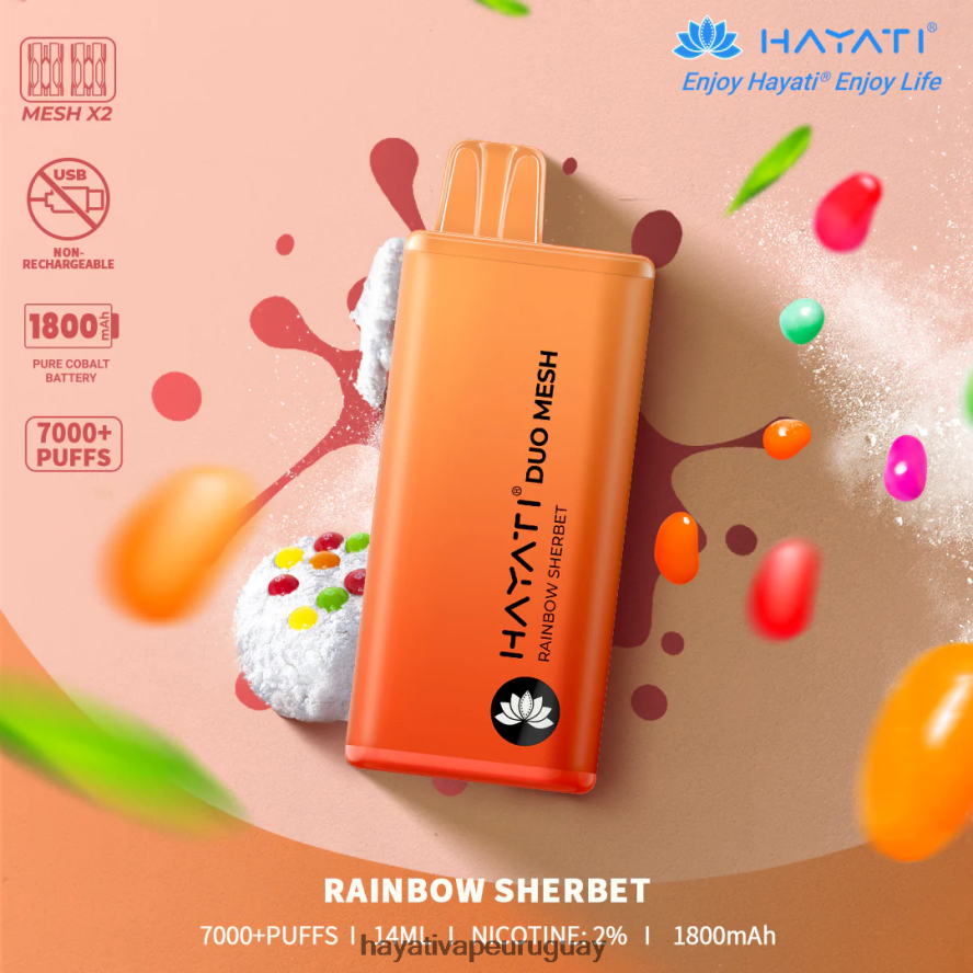 Hayati Vape Review - DD0X8V177 Hayati Duo Mesh desechable sorbete arcoiris