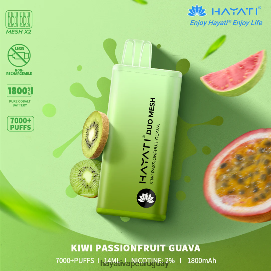 Hayati Vape Uruguay - DD0X8V173 Hayati Duo Mesh desechable kiwi maracuyá guayaba