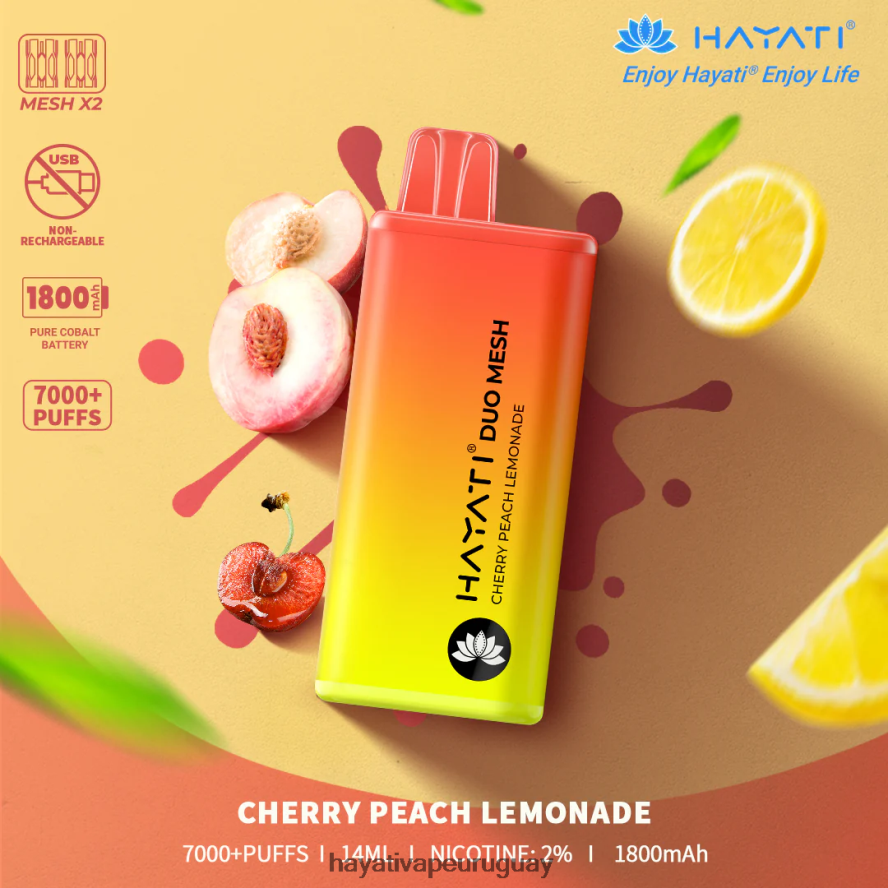 Hayati Vapes Wholesale - DD0X8V168 Hayati Duo Mesh desechable limonada de cereza y durazno