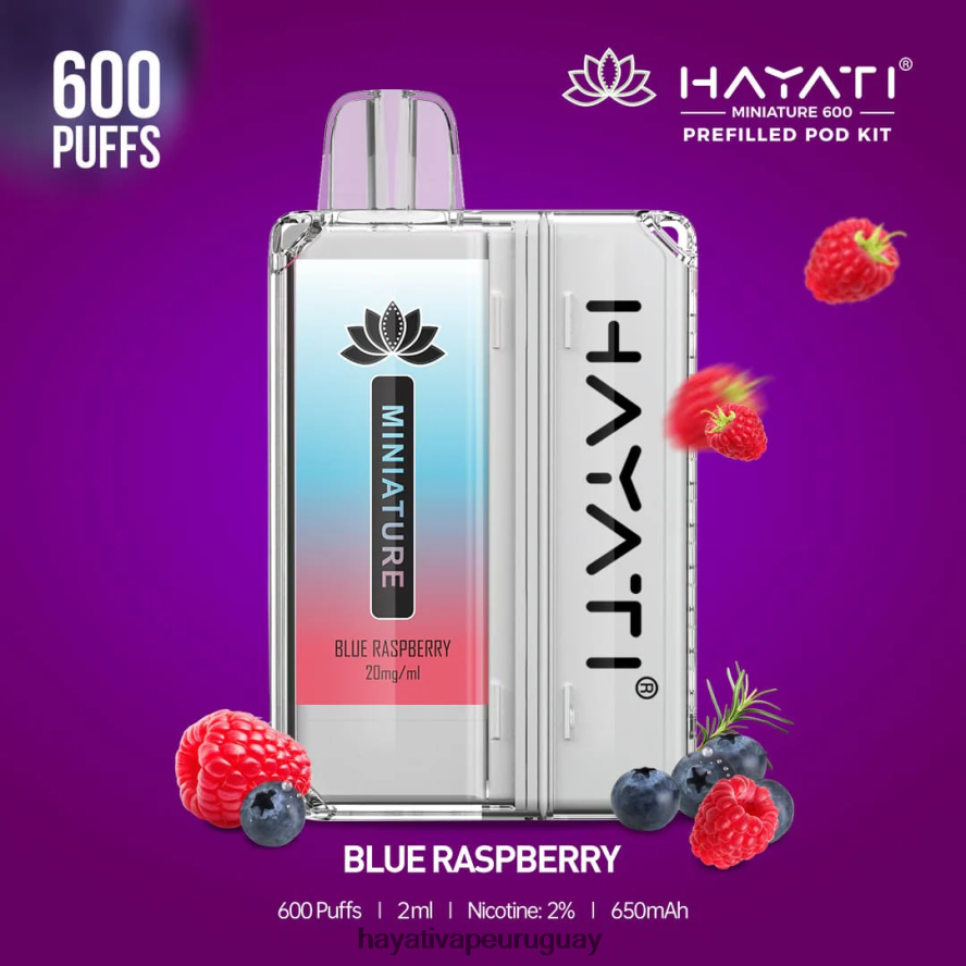 Hayati Flavour List - DD0X8V30 Hayati Miniature kits de 600 cápsulas frambuesa azul