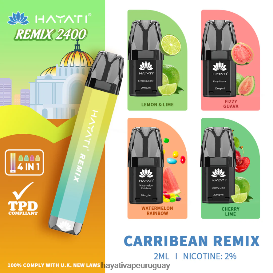 Hayati Montevideo - DD0X8V52 Hayati Remix sistema de cápsulas precargadas 2400 inhalaciones remezcla caribeña