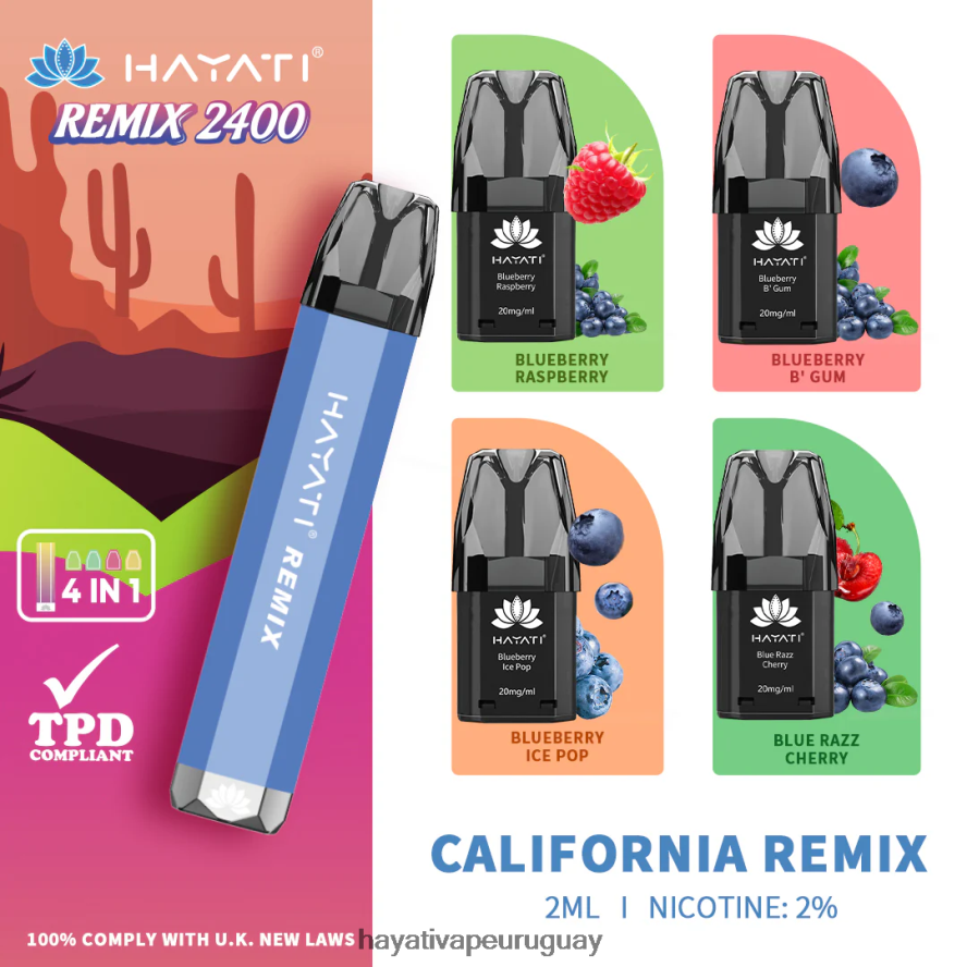 Hayati Uruguay - DD0X8V51 Hayati Remix sistema de cápsulas precargadas 2400 inhalaciones remezcla de california