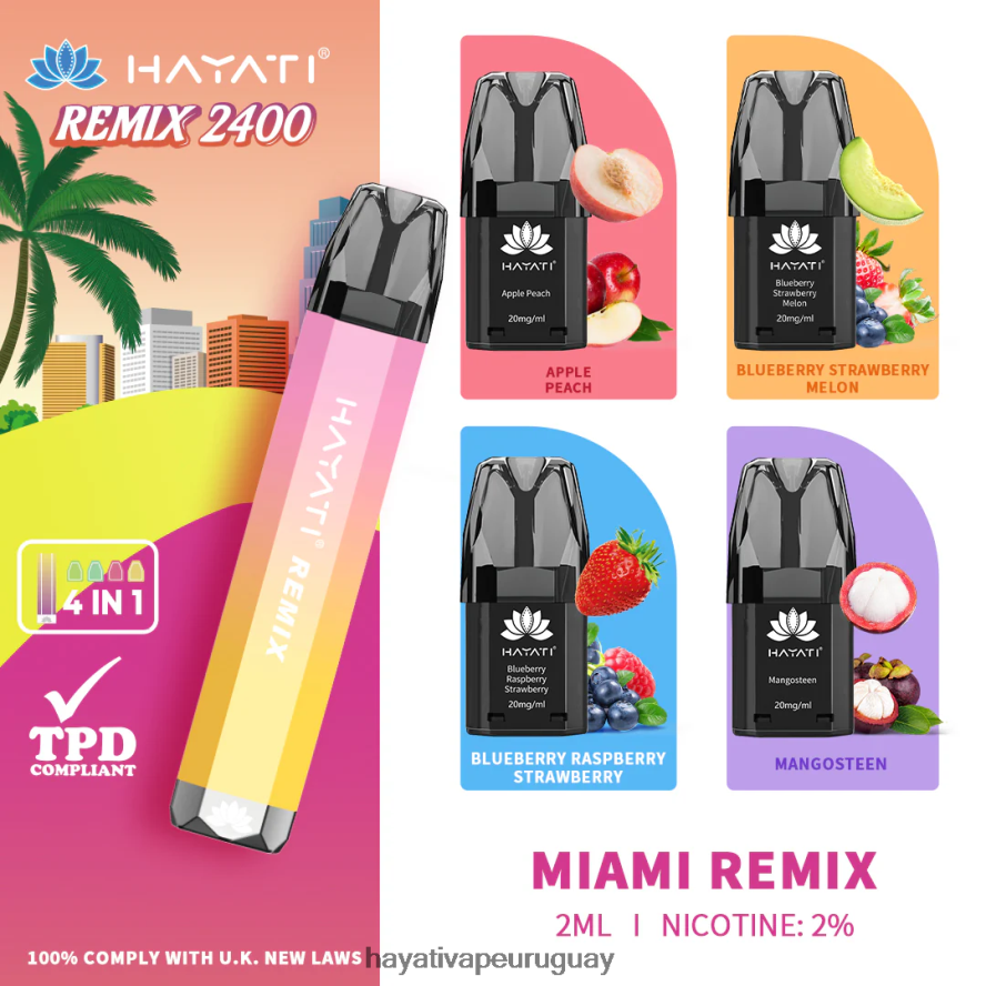 Hayati Vape Near Me - DD0X8V56 Hayati Remix sistema de cápsulas precargadas 2400 inhalaciones remezcla de miami