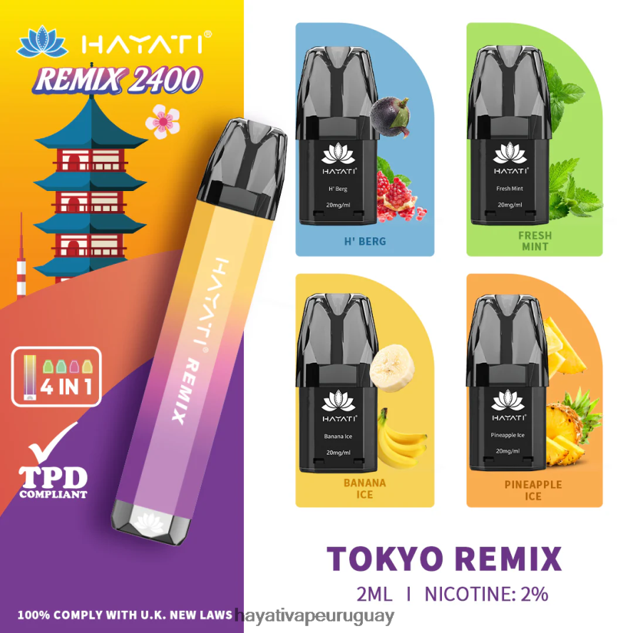 Hayati Vapes Wholesale - DD0X8V58 Hayati Remix sistema de cápsulas precargadas 2400 inhalaciones remezcla de tokio